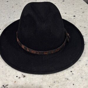 Black Fedora Hat with Brown Band